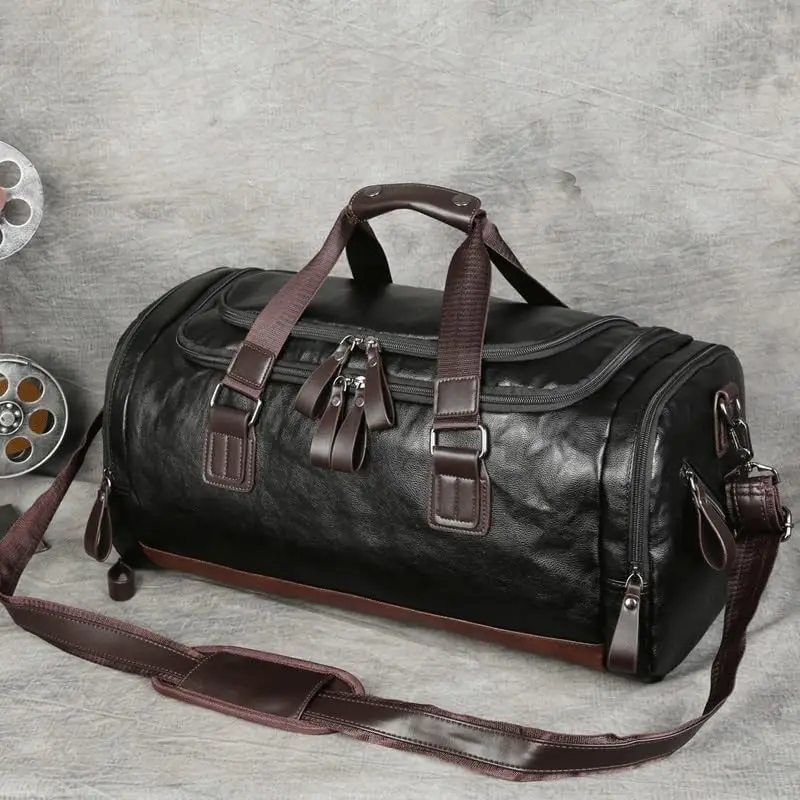 

Pu Leather Large Capacity Bag Men's Business Trip Duffel Travel Backpack Hand Bill Shoulder