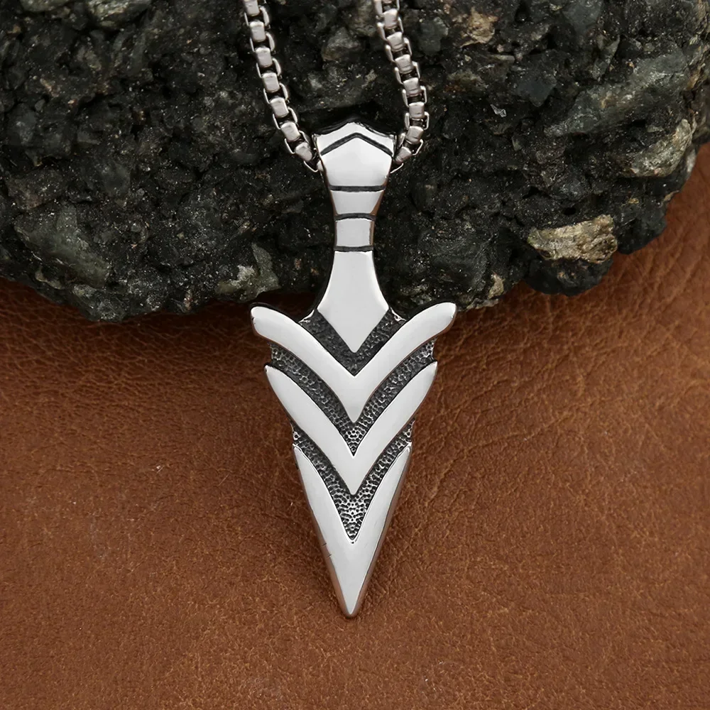 Punk Retro Viking Spear Weapon Arrow Pendant Necklace Men\'s Cool Hip Hop Amulet Jewelry Gift