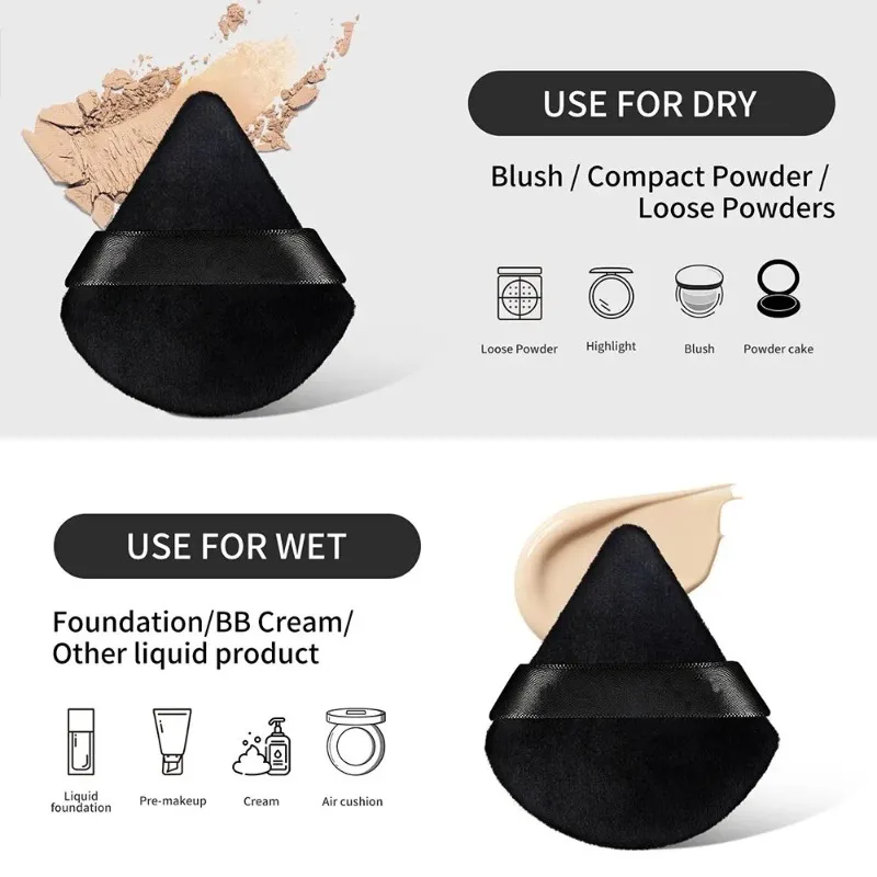 10/12 Uds. Puff triangular para polvo, uso en seco y húmedo para polvo suelto, líquido, cosmético, esponja para polvo de felpa suave, base de maquillaje