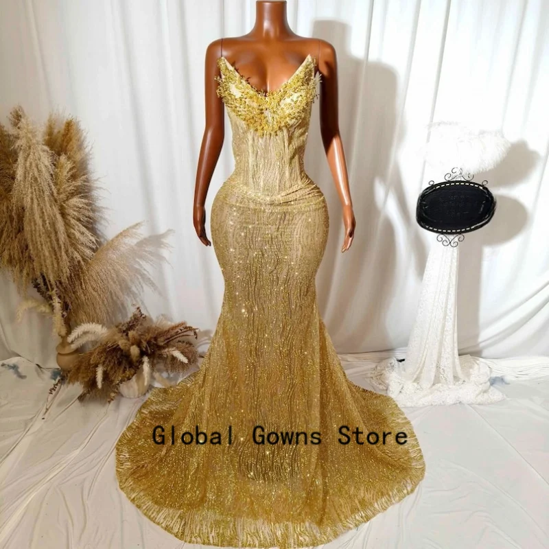 Elegant Gold Rhinestone Applique Prom Wedding Dresses: Sparkly Off the Shoulder Backless Evening Occasion Dress