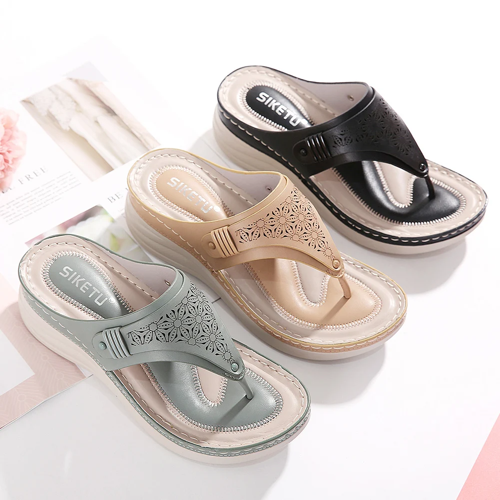 Women Orthopedic Sandals Casual Wedge Sandals Breathable Thick Sole Beach Shoes Comfortable Clip Toe Sandals for Beach