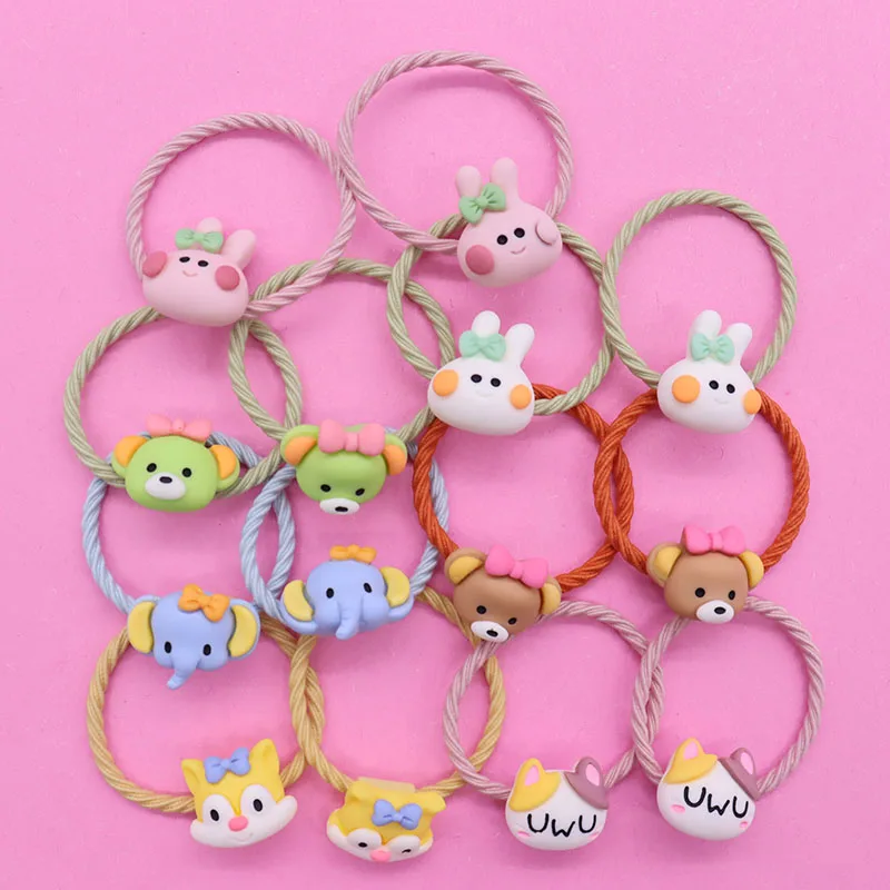 14Pcs Cartoon Animal Elephant Rabbit Dog Cat Resin Hair Rubber Bands Children's Headwear Scrunchie For Girl Hair Accessories