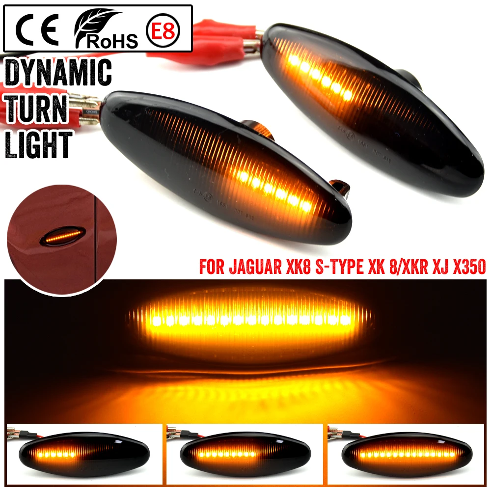 

2pcs LED Dynamic Side Marker Turn Signal Indicator Light Sequential Blinker For Jaguar XK8 S-Type XK 8/XKR XJ X350 Hight Quality