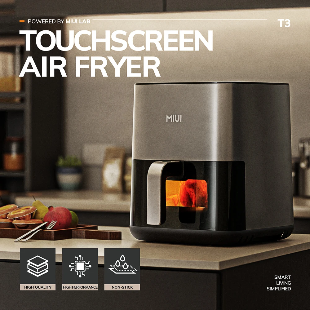 MIUI 5L Air Fryer, เตาอบหม้อทอดไฟฟ้า Oilless Cooker พร้อมระบบควบคุมแบบสัมผัสและตะกร้านอนสติ๊กและหน้าต่างที่มองเห็นได้, ขนาดครอบครัว