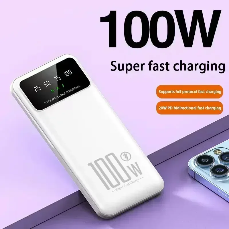 100000 mAh 100W Super szybkie ładowanie Power Bank Przenośna ładowarka Akumulator Powerbank do iPhone Huawei Samsung Nowość