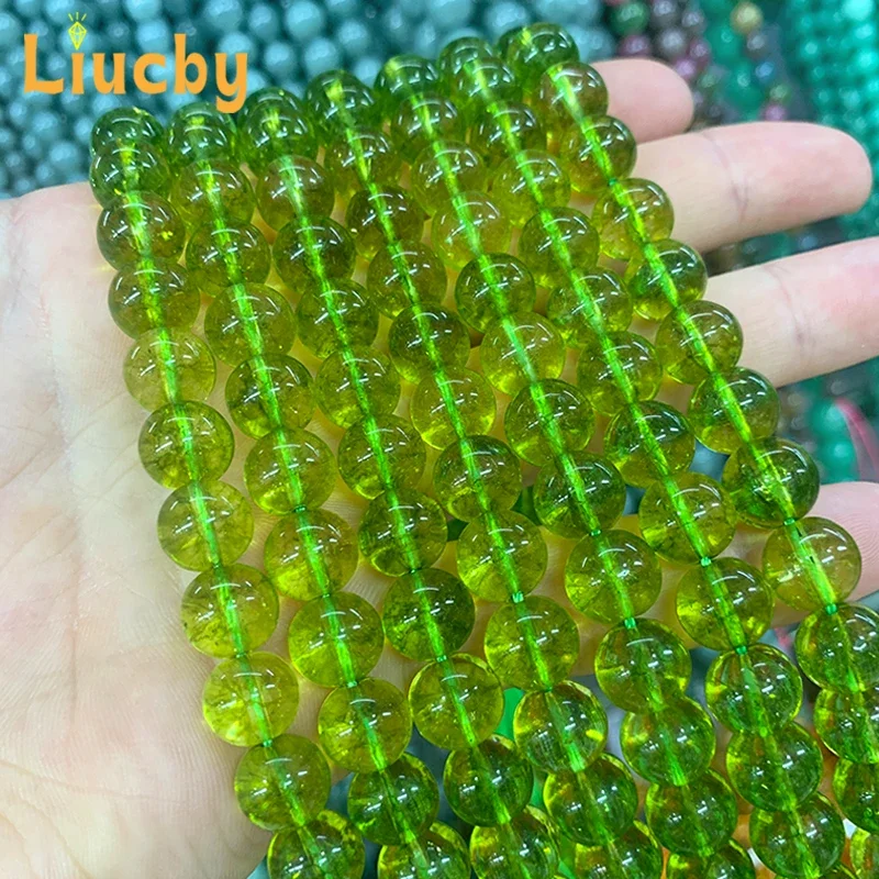 Grüner Kristallquarz, natürliche, glatte Perlen für die Schmuckherstellung, zum Selbermachen, glänzend, schillernd, zum Basteln von Halsketten, 15 Zoll, Strang, 6/8/10/12 mm. – Detail 4