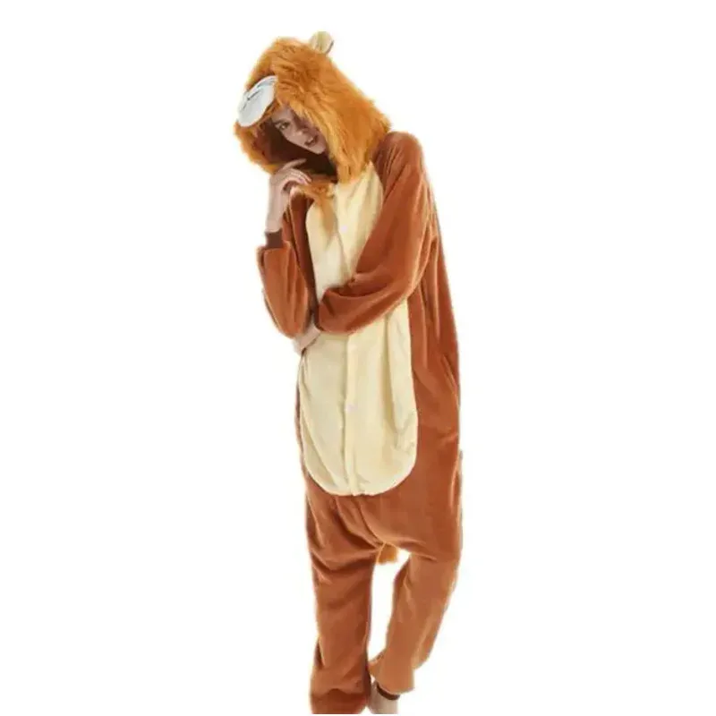 Kigurumi Leone adulto Onesies Pigiama cartone animato Animale Costume da festa di Halloween Tute Pigiama con cappuccio Completo