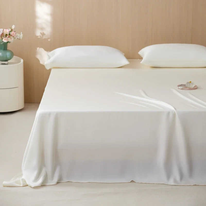 

Luxury Silky Bamboo Flat Sheet,Summer Cooling Mattress Cover For Double Home White Wedding Bed Linens 108*102in King Size 1pc
