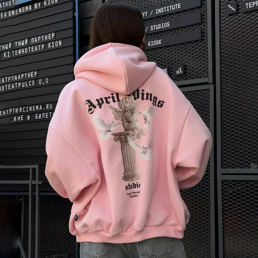 Bluza damska z nadrukiem anioła w stylu Y2K - Luźna, obszerna bluza z grafiką, streetwear Harajuku, Kpop, hip-hop, casualowy pulower