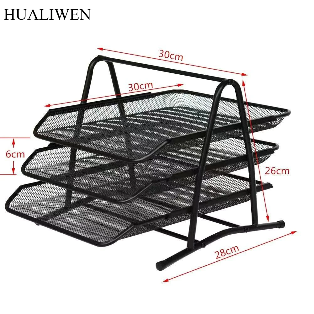 Artykuły biurowe, siatka druciana, metalowy trójwarstwowy stojak na dokumenty, stojak do przechowywania tacki na dane, styl szuflady na tacki na dane