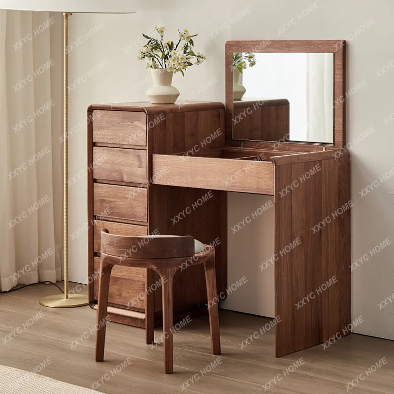 Wooden Dressing Table Bedroom Storage Cabinet Integrated Dresser Flip Makeup Table Light Luxury Home Dressing Table