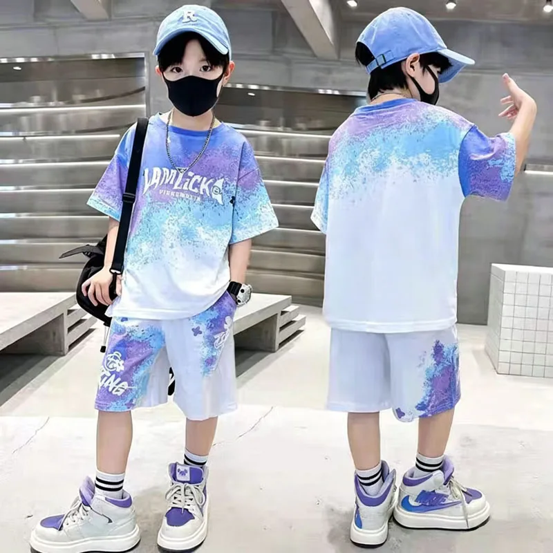 Children's Set 2026 New Boys' Summer Letter Short Sleeved Shorts Casual Sports Two-Piece Set 2-12 Years Old