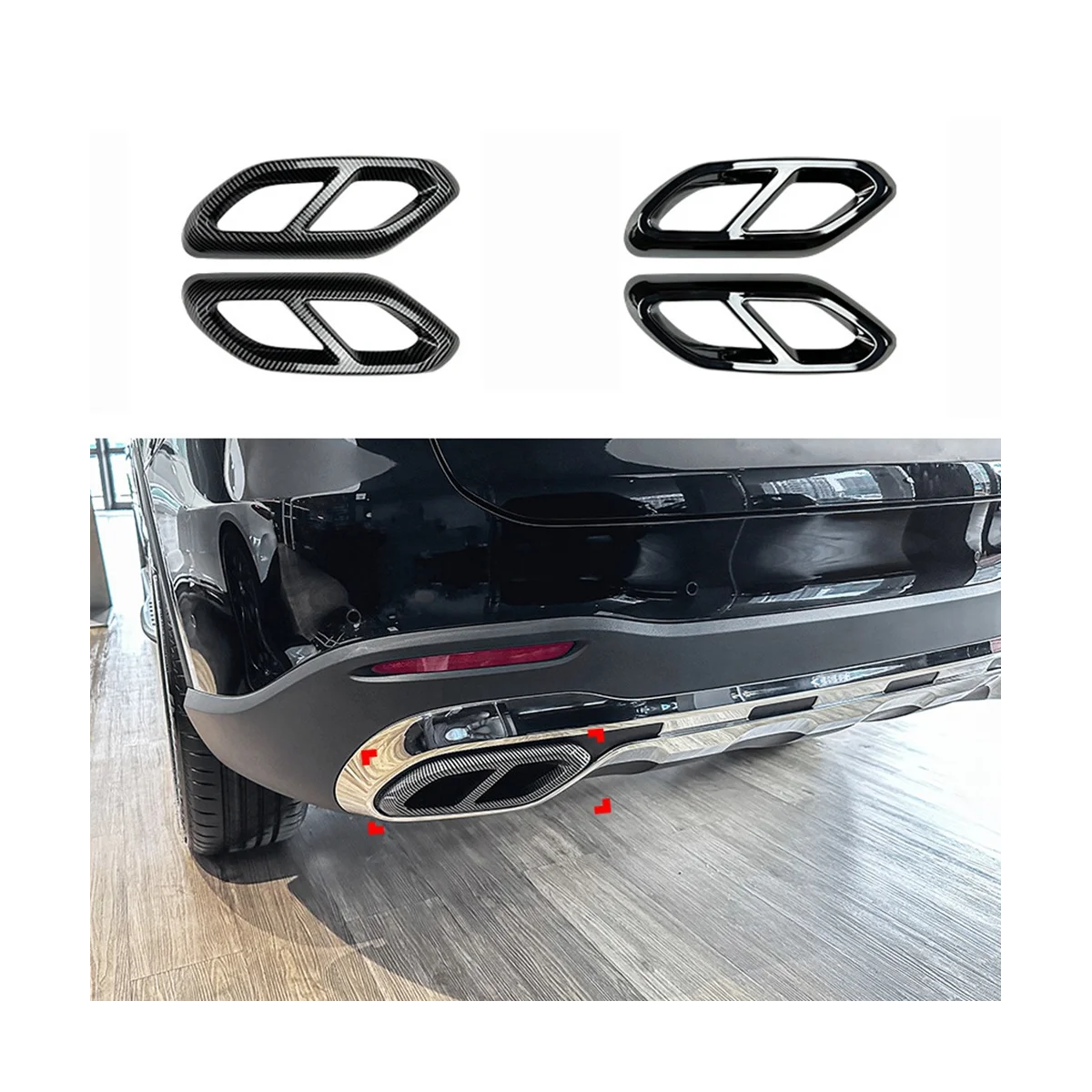 Car Rear Throat Exhaust Pipe Muffler Tips Cover Trim for Mercedes Benz GLC Class X254 2023+ GLC260 GLC300 AMG(Black)