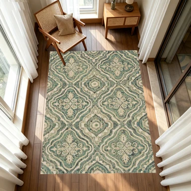 Vintage Green Brocade Decorative Carpet Square Area Rug Non-Slip Floor Mat Suitable for Living Room Bedroom Home Decoration