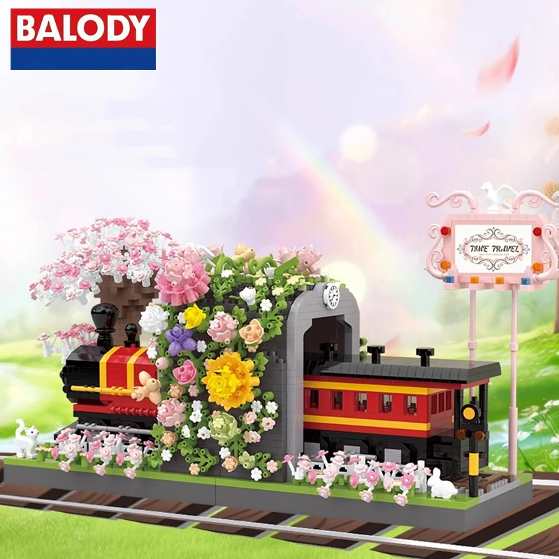 BALODY train goes through the tunnel, bookends, building blocks, cherry blossom tree ornaments, children's toys, Christmas gifts