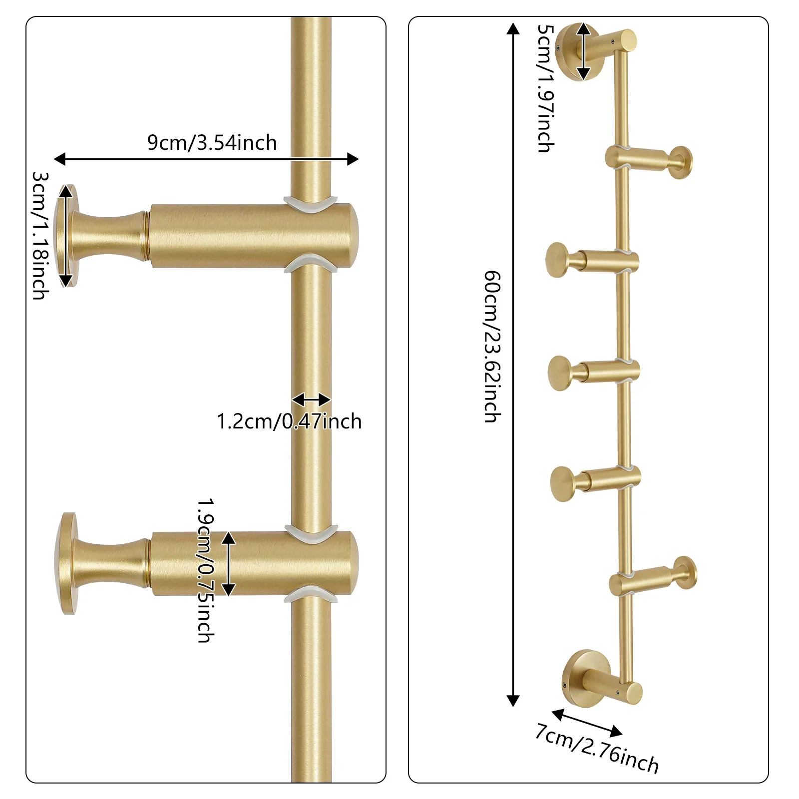 

Латунная настенная вертикальная вешалка для одежды с 5 регулируемыми крючками для прихожей, спален, гардеробов, прихожей, гардеробных