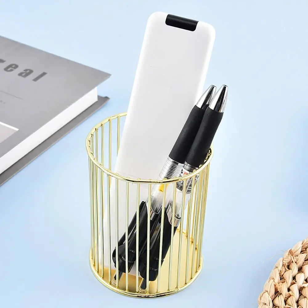 High Quality Multi-functional Pen Holder Iron Multicolor Pen Container Waterproof Electroplating Storage Basket Desktop