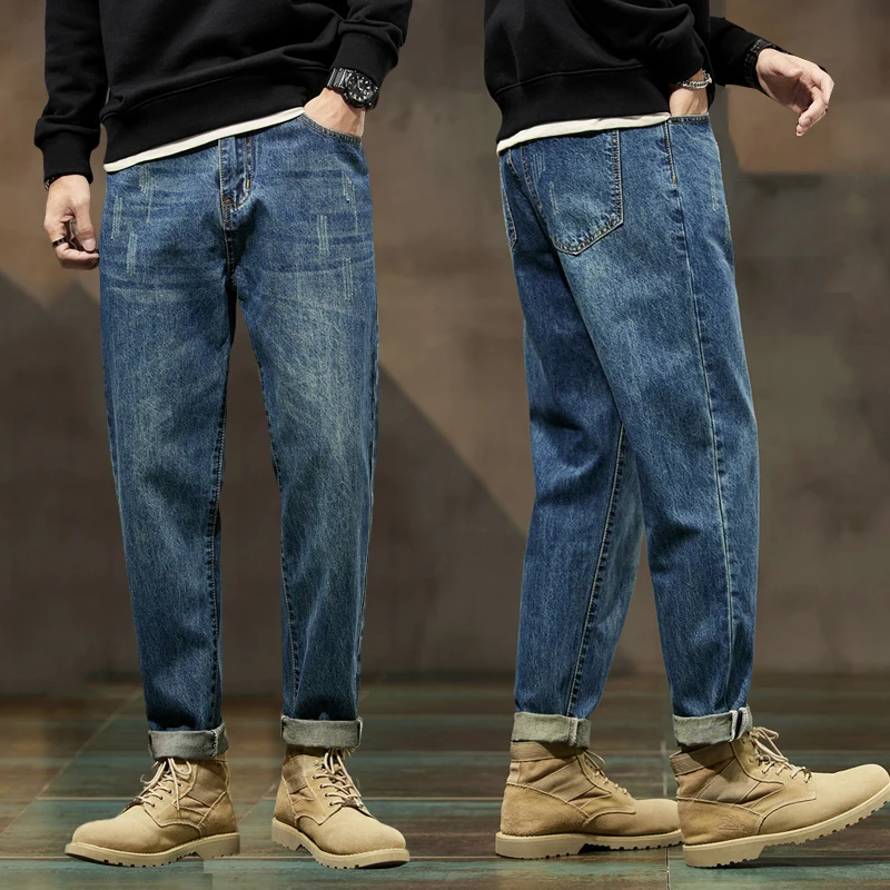 KSTUN Loose Fit Harem Jeans Pants Men Baggy Trousers Blue Spring And Winter Men's Clothing Full Length Tapered Oversized 42