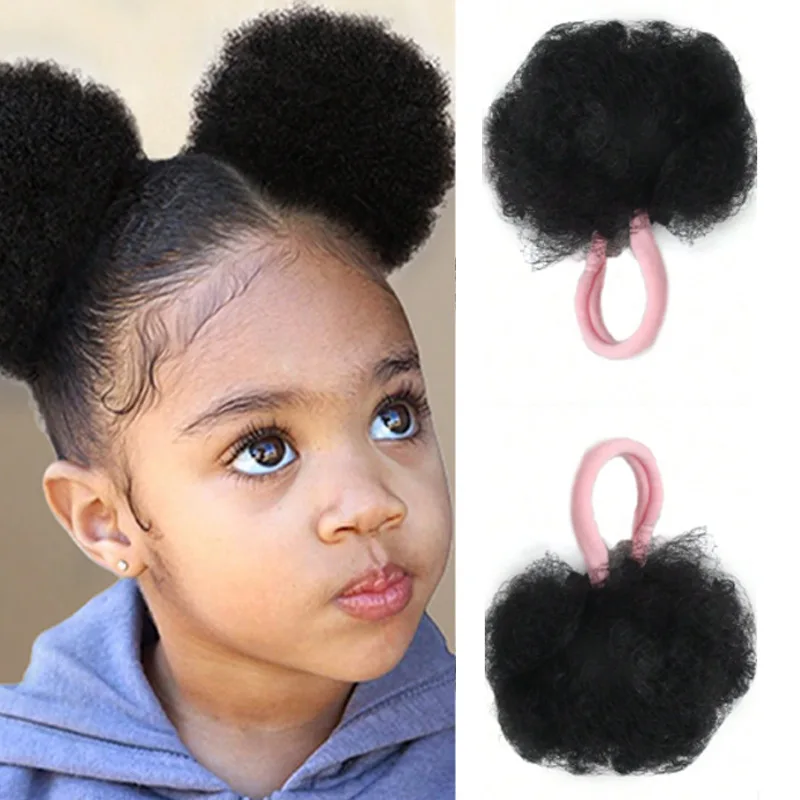 2 Pcs Small Size Synthetic Afro Puff Hair Buns Kinky Curly Hair Updo Donut Chignon for Girls Kids Children Babies Black Women