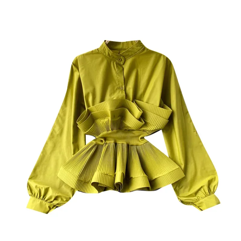 Pleated Blouse Women Black White Tops Long Lantern Sleeve Elegant Y2k Top Bow Ruffles Slim Shirts Casual Blouses Spring Summer 6