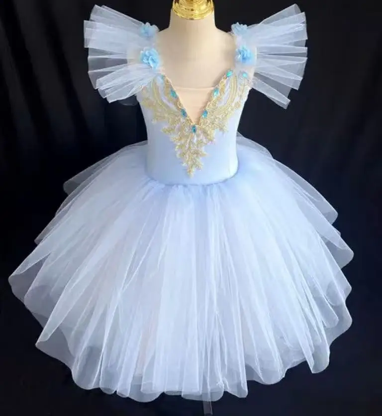 

Romantic Blue Ballet Tutu Skirt for Children Professional Ballerina Party Dress Carnival Event Stage Performance Costume Ballet