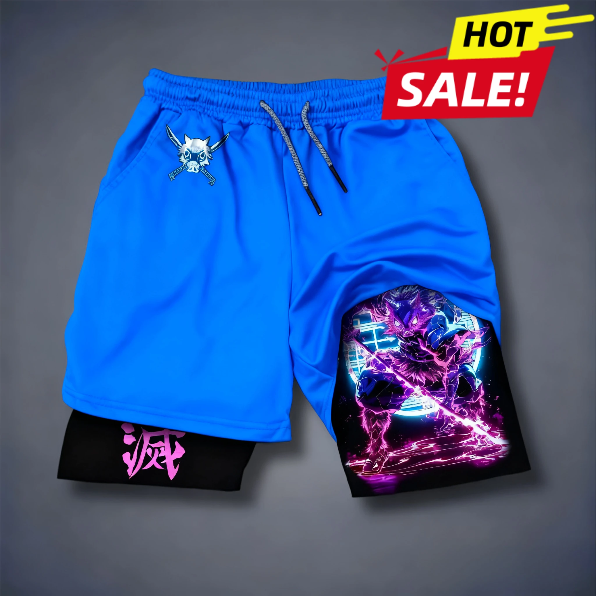 

Мужские двухслойные шорты 2-в-1 Y2K Demon Slayer и пляжные брюки Стиль: дышащие, не потные, супер удобные