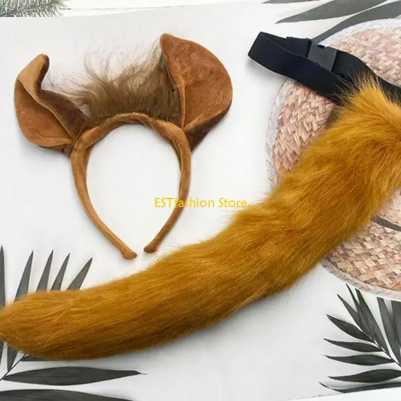 Y5GC 2-teiliges Tier-Pferde-Kostüm-Set, Pferdeohren-Stirnband mit Pferdeschwanz, Halloween-Kostüm-Partyzubehör für Kinder und