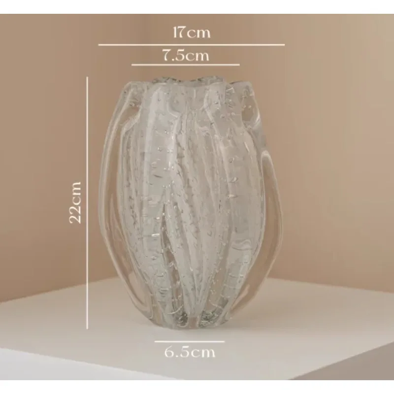 French Designer Style Glazed Glass Vase Light Luxury High End Ornament for Living Room Flower Arrangement