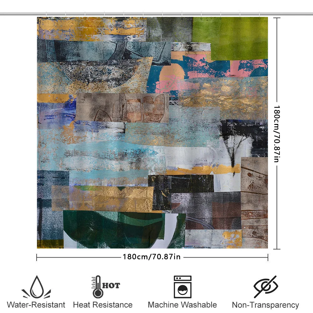 Modern Abstract Print Shower Curtain Fabric Waterproof Decor Home Bathroom Wall Hanging Rectangular Size Customizable Blue Green