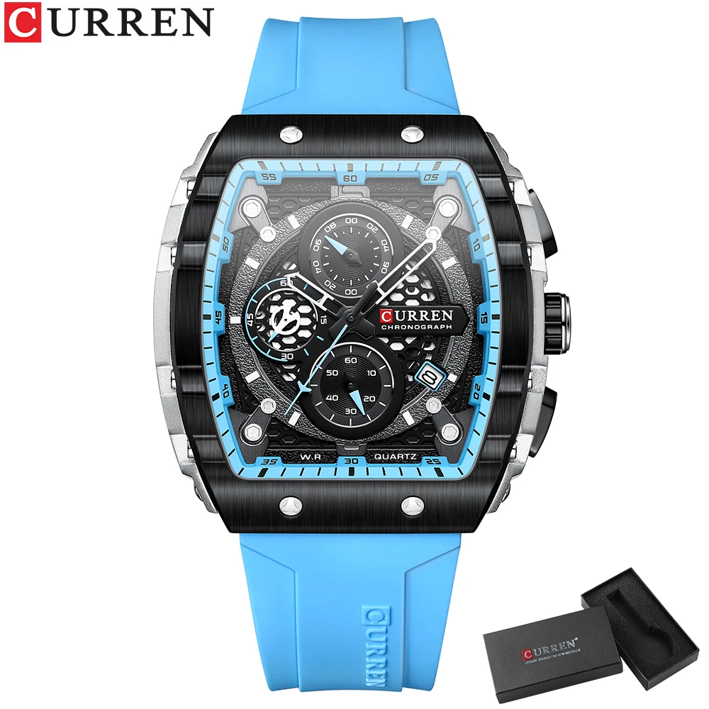 CURREN Herren-Armbanduhren der Luxusmarke, Sport-Chronograph, Quarz-Silikon-Armbanduhren mit großem Zifferblatt