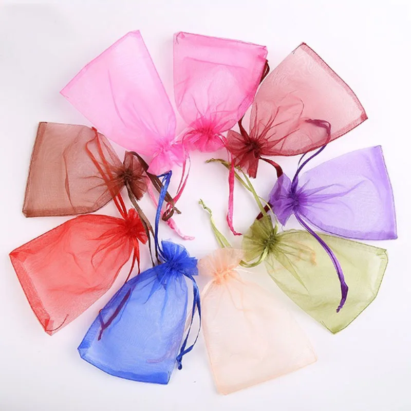 Wholesale 50pcs/lot  Adjustable Organza Bag 5x7cm 7x9cm 9x12cm 10x15cm Drawstring Jewelry Packaging Candy Wedding Gifts Pouches