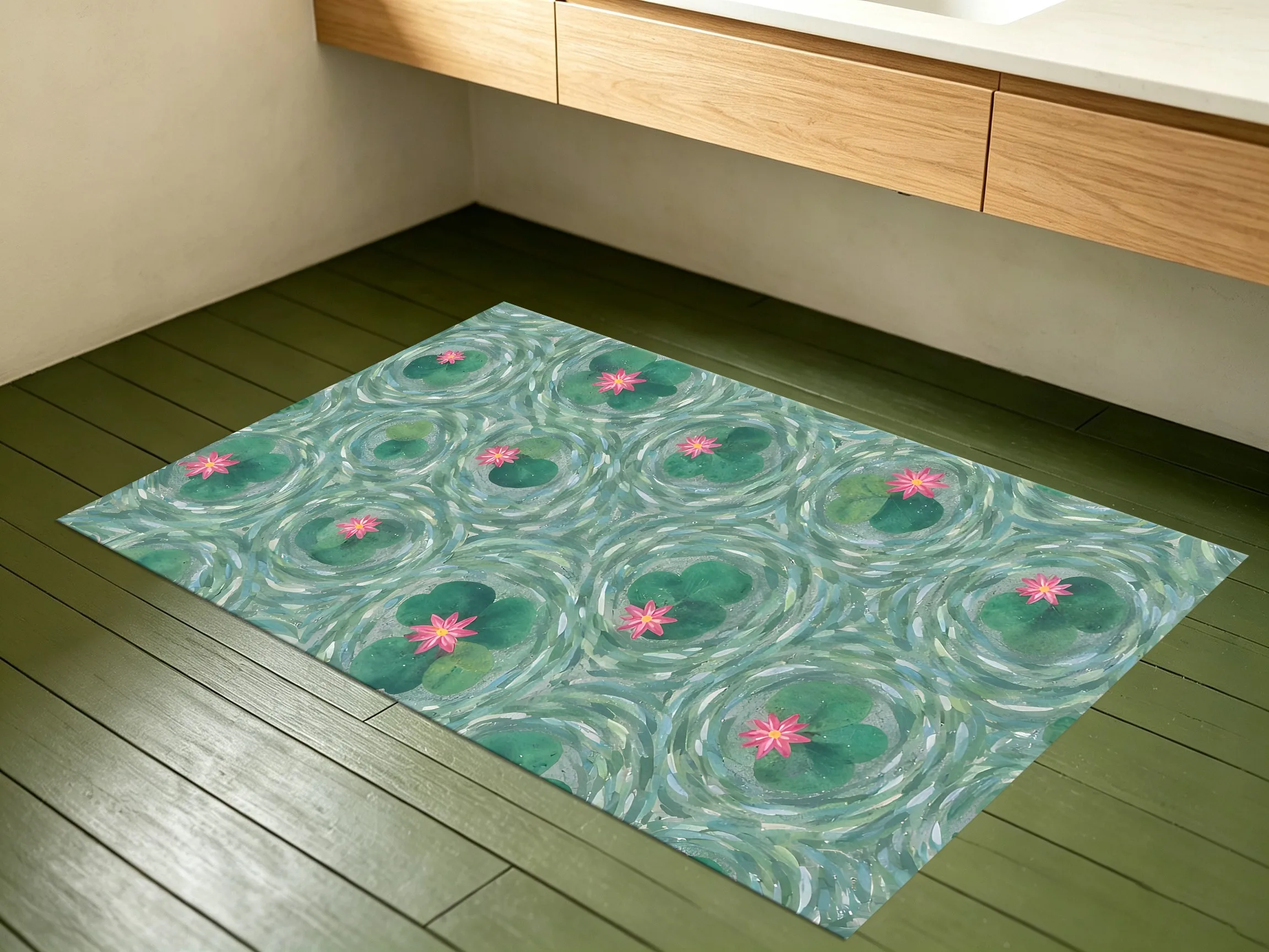 Impressionist Water Lily Pond Rug Soft Velvet Area Carpet Living Room Bedroom Home Decor
