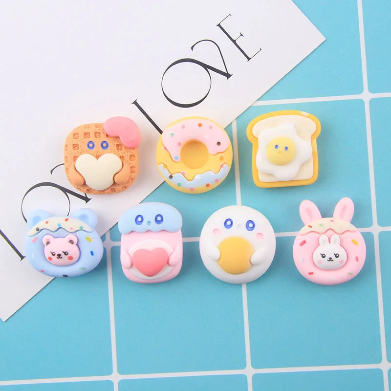 20pcs Cute Cartoon Resin Cabochons Flatback Animal Designed Donut Cookies Bread Biscuits Flat Back for Scrapbooking Accessories