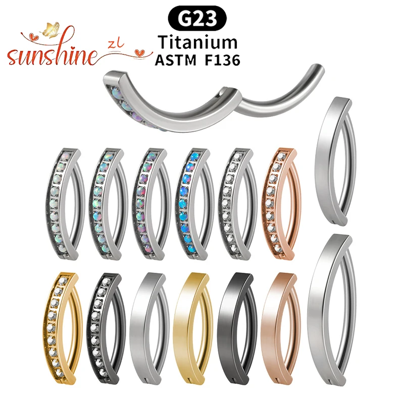 ASTM136 14G/16G G23 Titanium Clicker Opal Belly Button Ring Women Gold Color Reverse Curved Navel Barbell Body Jewelry 8/10/12MM