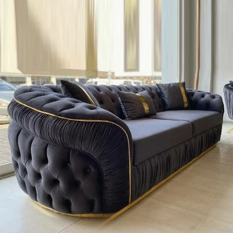 Duża sofa podłokietnik, luksusowa willa, sofa w stylu europejskim, duży apartament, sofa materiałowa, salon, lekki luksus w stylu europejskim