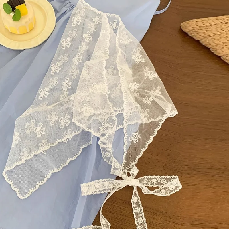 2026 White Lace Triangular Scarf Waist Belt Silk Scarf Slimming Layered Half Skirt Headscarf Fashionable Dressing Accessories