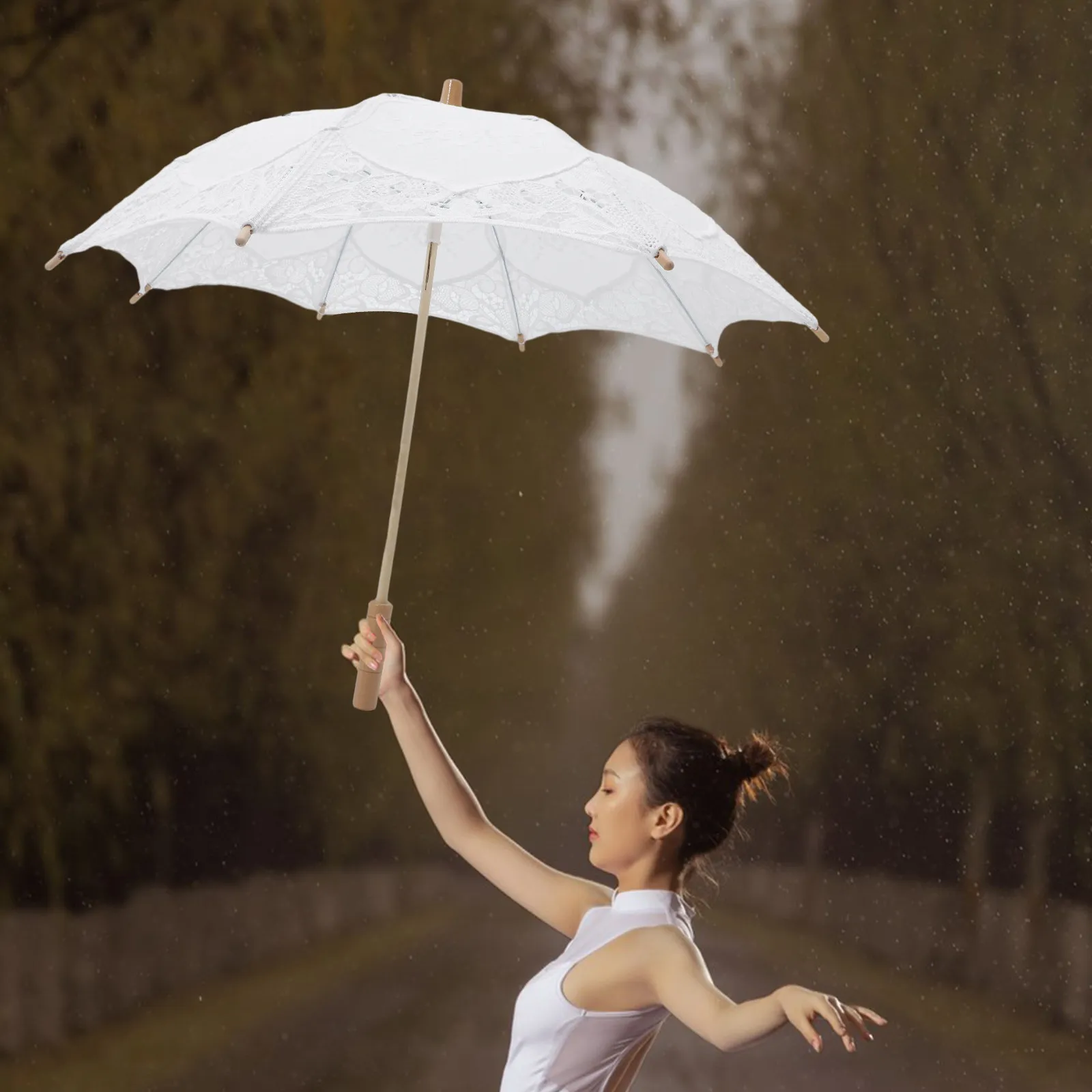 Large Lace Bridal Parasol for Wedding Photography – Elegant Flower Embroidered Decorative Umbrella