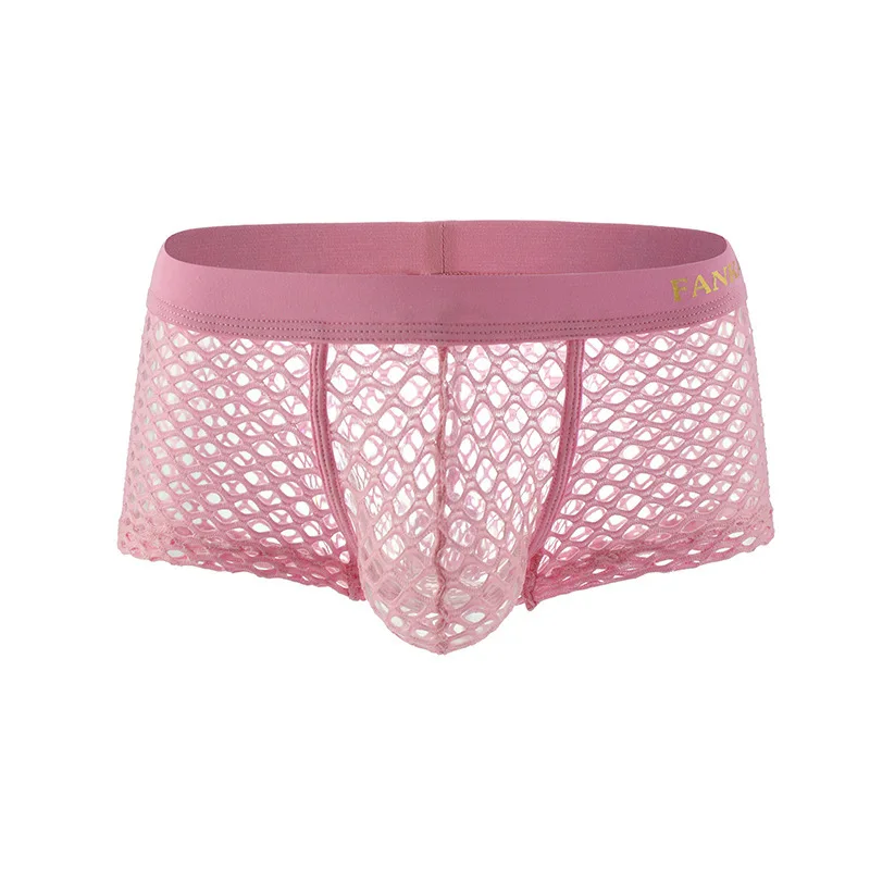 Men's See-Through Fishnet Mesh Trunks, Sexy Large Net Underwear, U-Convex Breathable Boxers Gays Fashion Full Transparent Trunks
