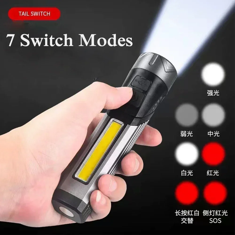 Super bright rotatable LED flashlight C-type rechargeable foldable flashlight with magnetic work light waterproof camping light