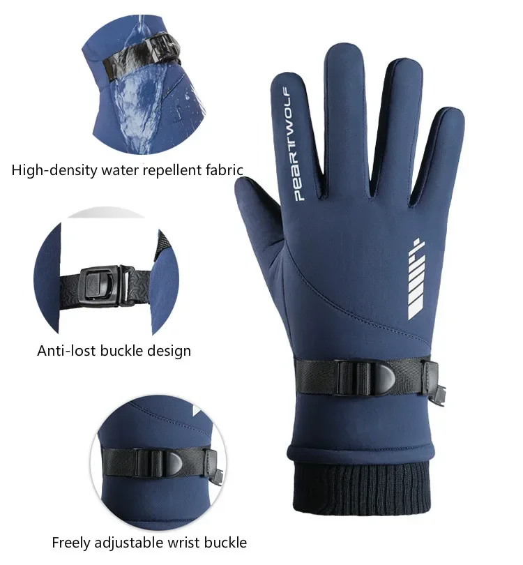 Outdoor Waterproof Gloves Winter Touch Screen Windproof and Warm Cycling Zipper Sports Plush Mountaineering and Skiing