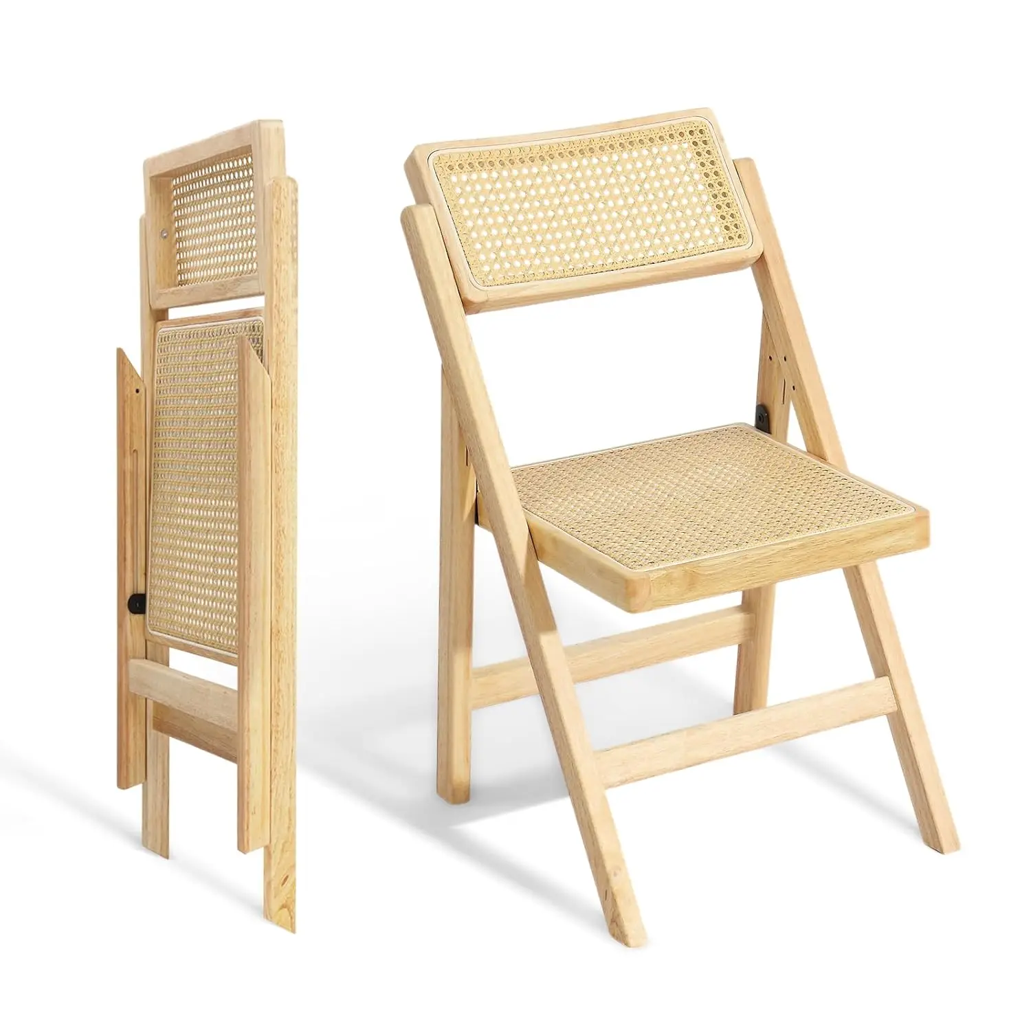 

Комплект из 2 складных стульев из ротанга и дерева, обеденные складные стулья с поворотом на 360 градусов ° Поворотная спинка, прочная рама из каучукового дерева, возможность индивидуальной настройки