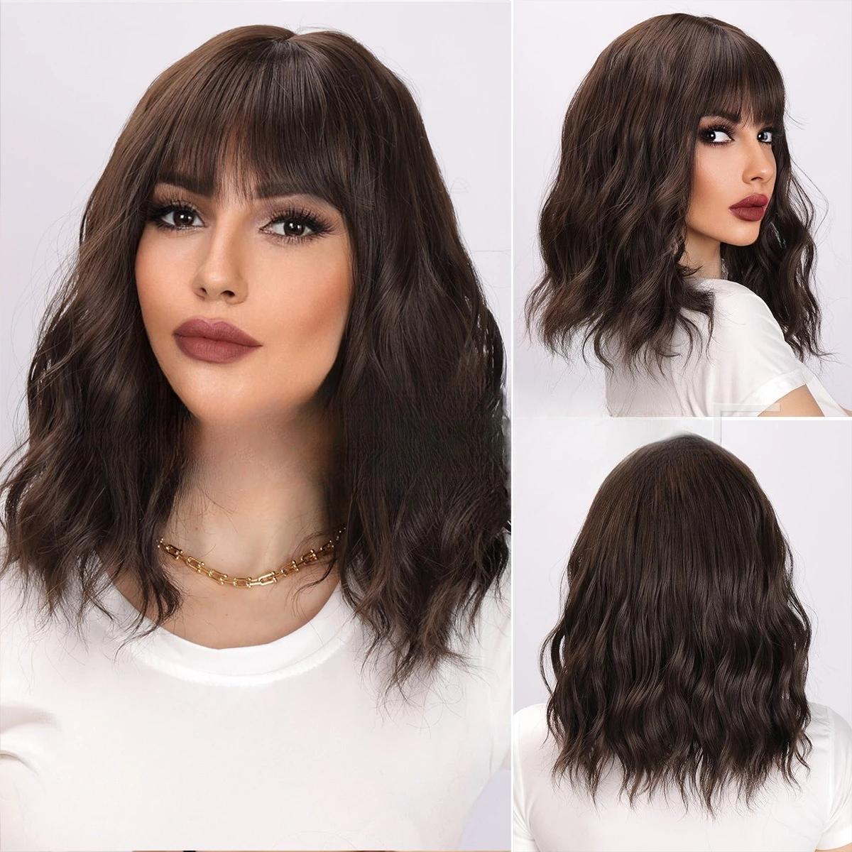 

European and American fashion wig, black curly hair, bangs, short hair, hot-selling wig.