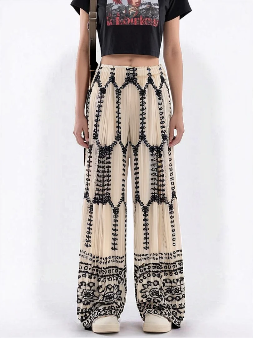 

Miyake Folds 2025 Spring and Summer New Fashion Pleats Casual Thin Ethnic Style Large Swing Bohemian Wide-leg Pants Women