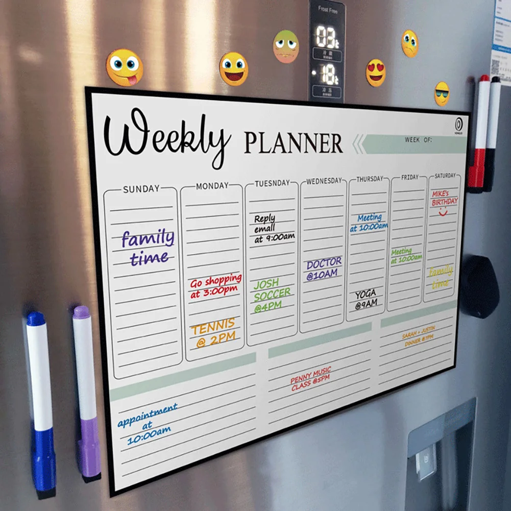 Magnetic Dry Erase Monthly Calendar Set-Magnetic White Board Weekly Planner & Grocery List Organizer for Kitchen Refrigerator