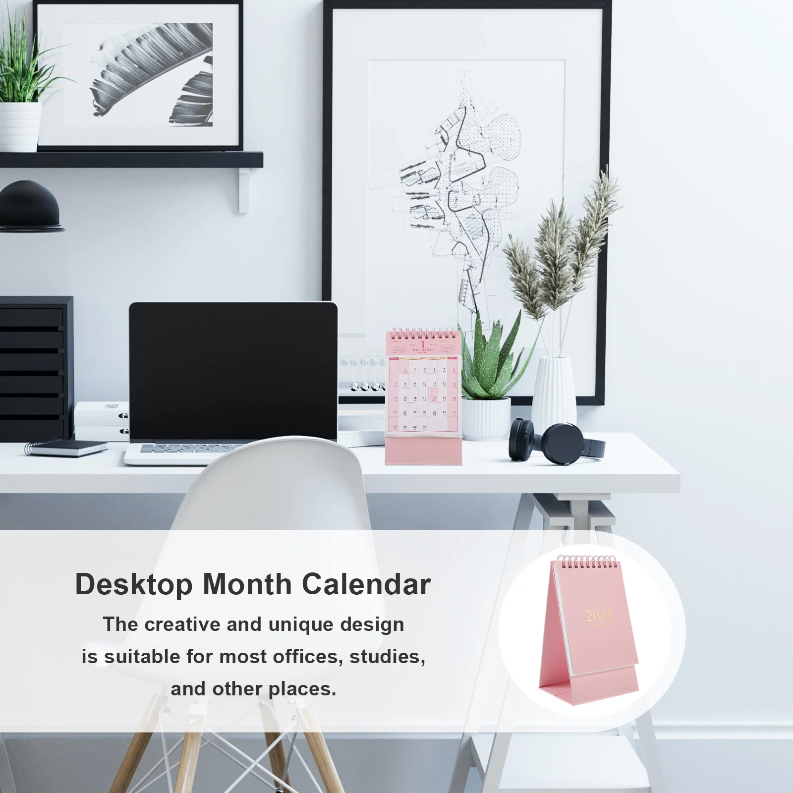 

2024 Desk Calendar Paper Material Simple Style Monthly Standing Desktop Calendar Office Household Decoration Home Accessories