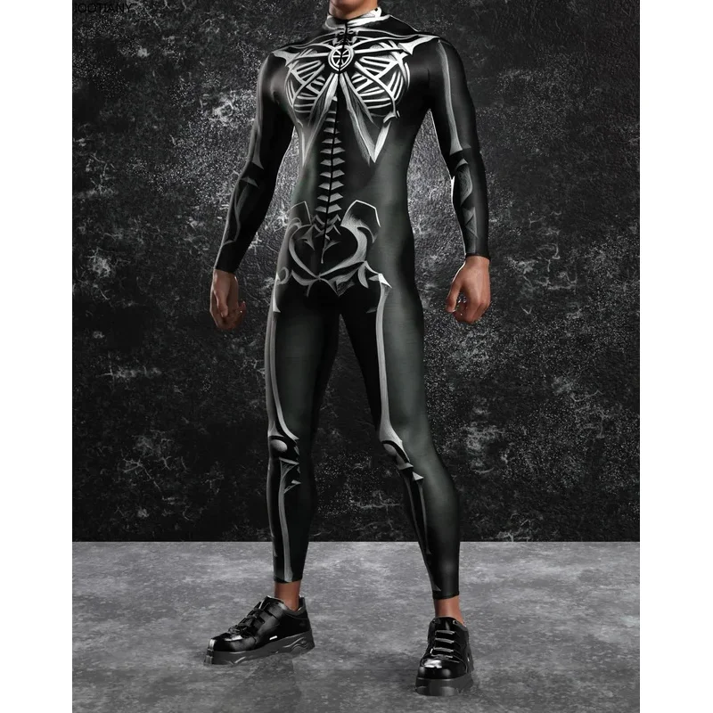EE01 New Halloween Skeleton Jumpsuit 3d Digital Printing Irregular Lines Adult Cosplay Bodysuit Carnival Party Unisex CyclinIo0！