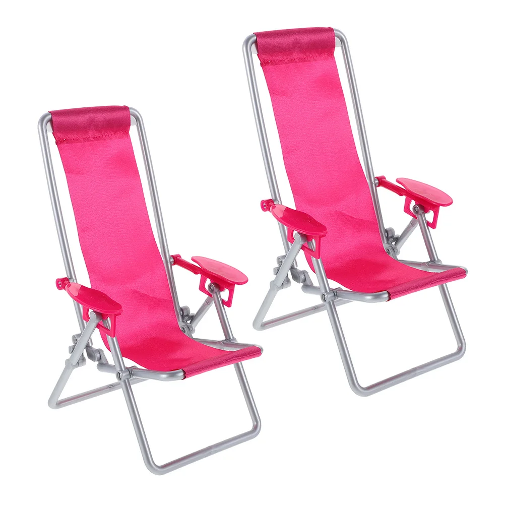 

2Pcs Mini Foldable Pink Beach Chair Realistic Design for Dollhouse Furniture Ornament Miniature Folding Chairs Seaside Micro