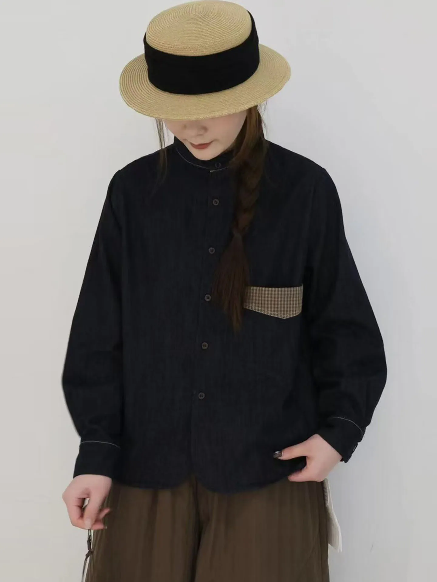 

Женская универсальная рубашка свободного кроя из денима в клетку на осень-зиму с подкладкой, в стиле ретро, удобная для повседневной носки