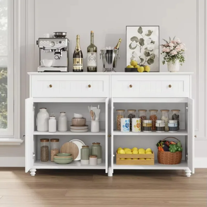The 55.1 inch sideboard is made of high-quality wood and comes with 2 large cabinets with height-adjustable shelves white