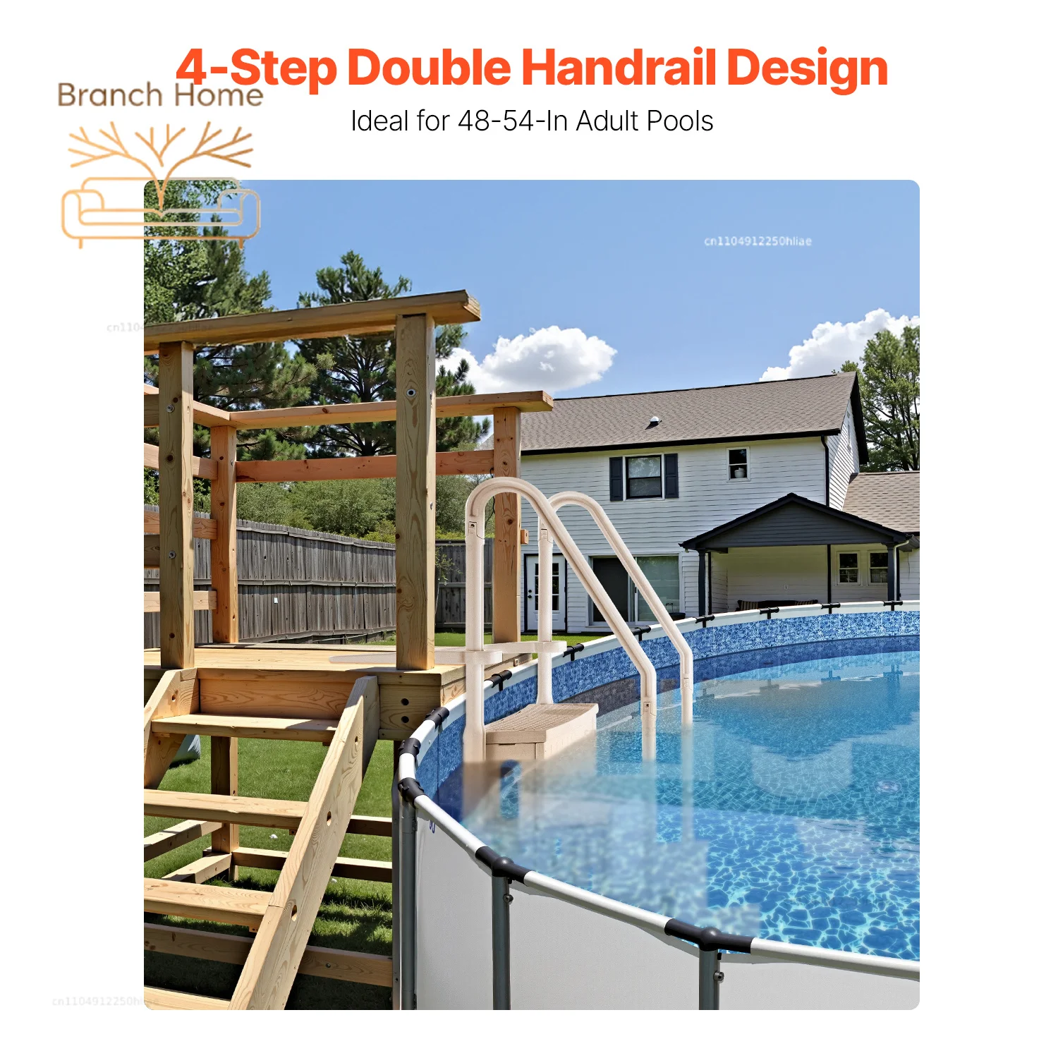 Swimming Pool Ladder Double Handrails Stairs with Non-slip Heavy Duty Steps